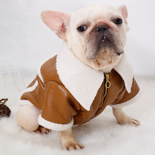 Zipper Warm PU Leather Dog Clothes